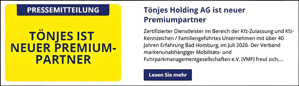 Tönjes Holding AG ist neuer Premiumpartner beim VMF